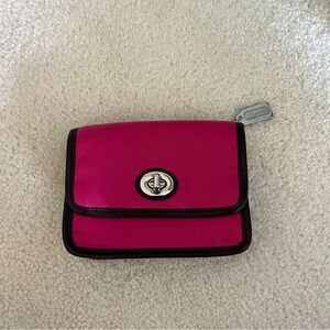 Coach Fuchsia and Black Leather Wallet